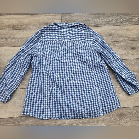 Drapers & Damon's women's blue and white gingham 3/4 sleeve shirt size large - Picture 3 of 8